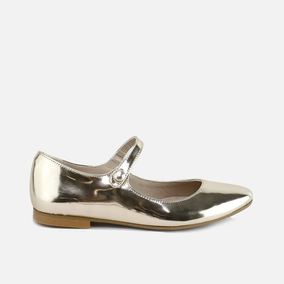 Mary Janes with a Sharp Pointed Mirror Gold Panatas | Eli 1957  Eli 1957 |  Shoes from Spain