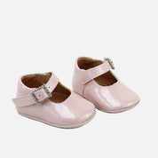 Cute baby Mary Janes with jewel buckle and pearl nude patent leather | Eli 1957