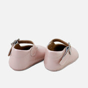 Cute baby Mary Janes with jewel buckle and pearl nude patent leather | Eli 1957