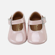 Cute baby Mary Janes with jewel buckle and pearl nude patent leather | Eli 1957