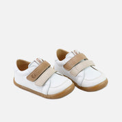 Elisoft white and cappuccino leather double-zip barefoot trainers | Eli 1957