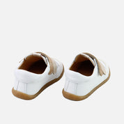 Elisoft white and cappuccino leather double-zip barefoot trainers | Eli 1957