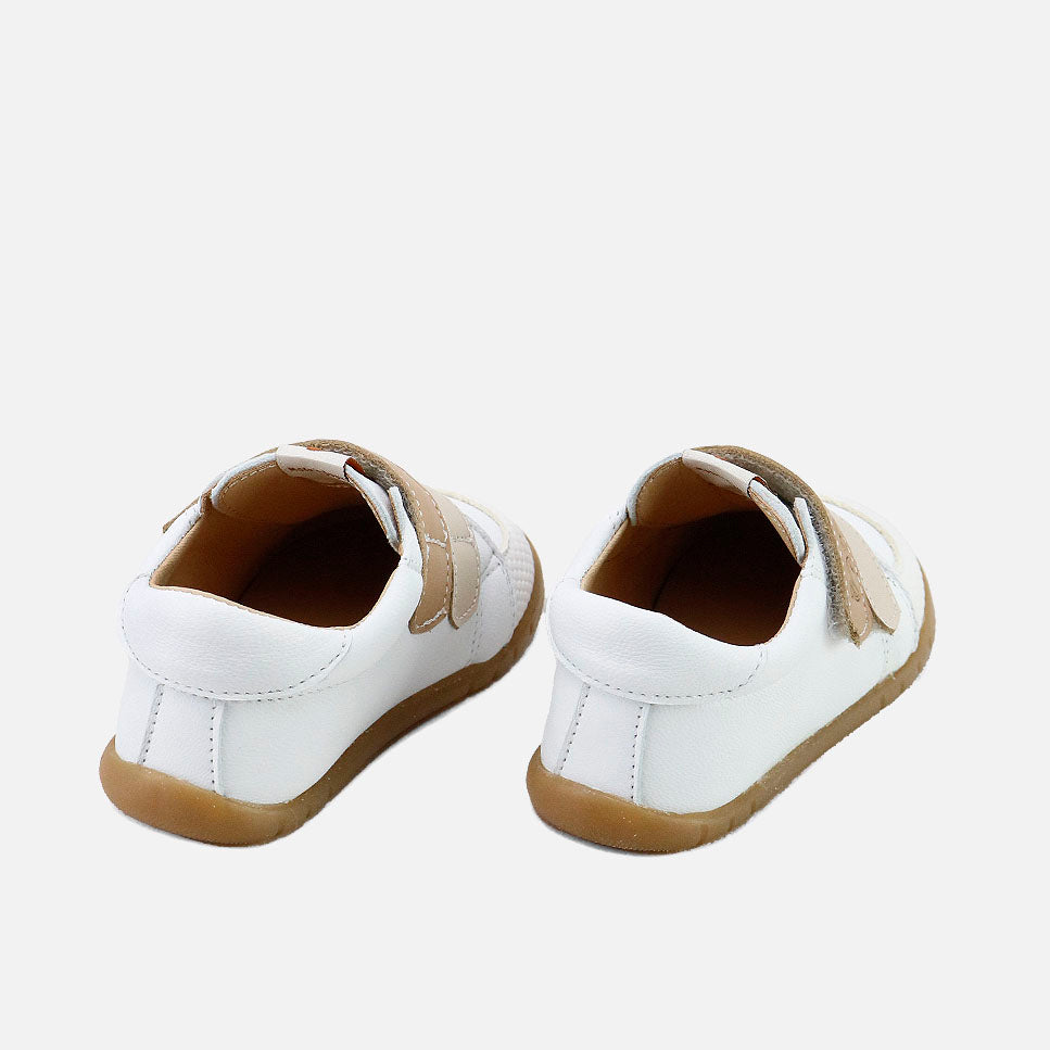 Elisoft white and cappuccino leather double-zip barefoot trainers | Eli 1957