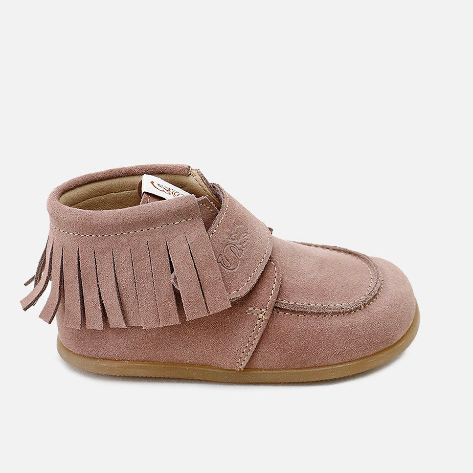 Bottines pieds nus à franges en daim rose Elisoft | Éli 1957