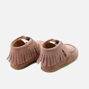 Bottines pieds nus à franges en daim rose Elisoft | Éli 1957
