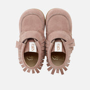 Bottines pieds nus à franges en daim rose Elisoft | Éli 1957