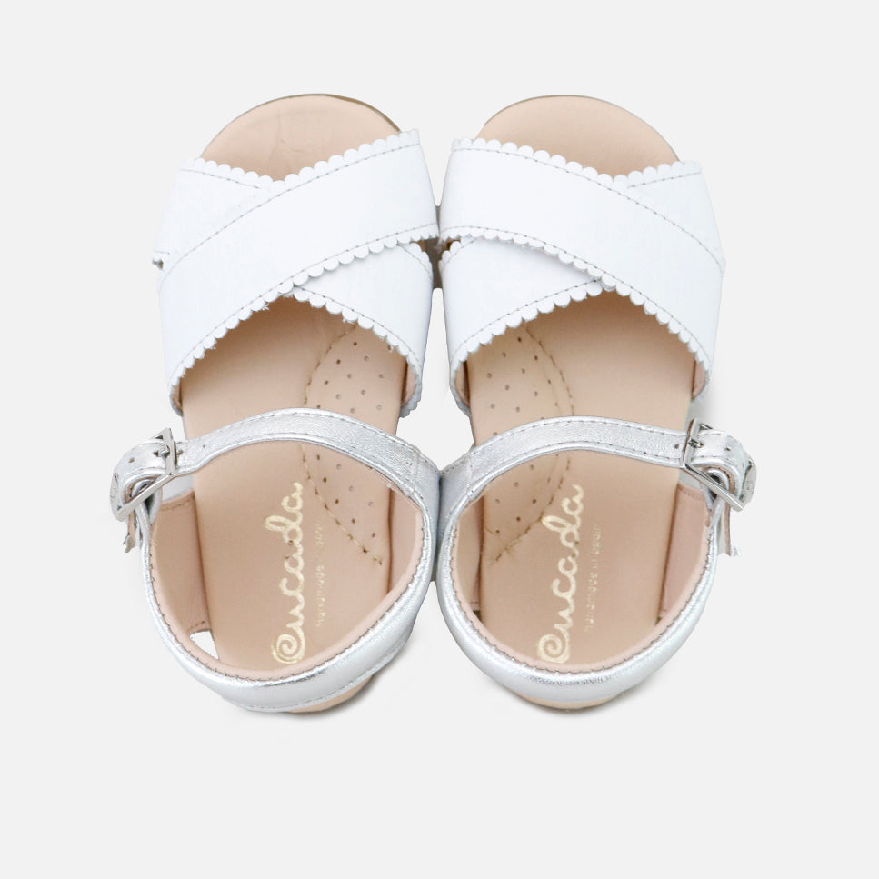 Sandalias piel napa blanco con plata Primeros Pasos Cucada | Eli 1957