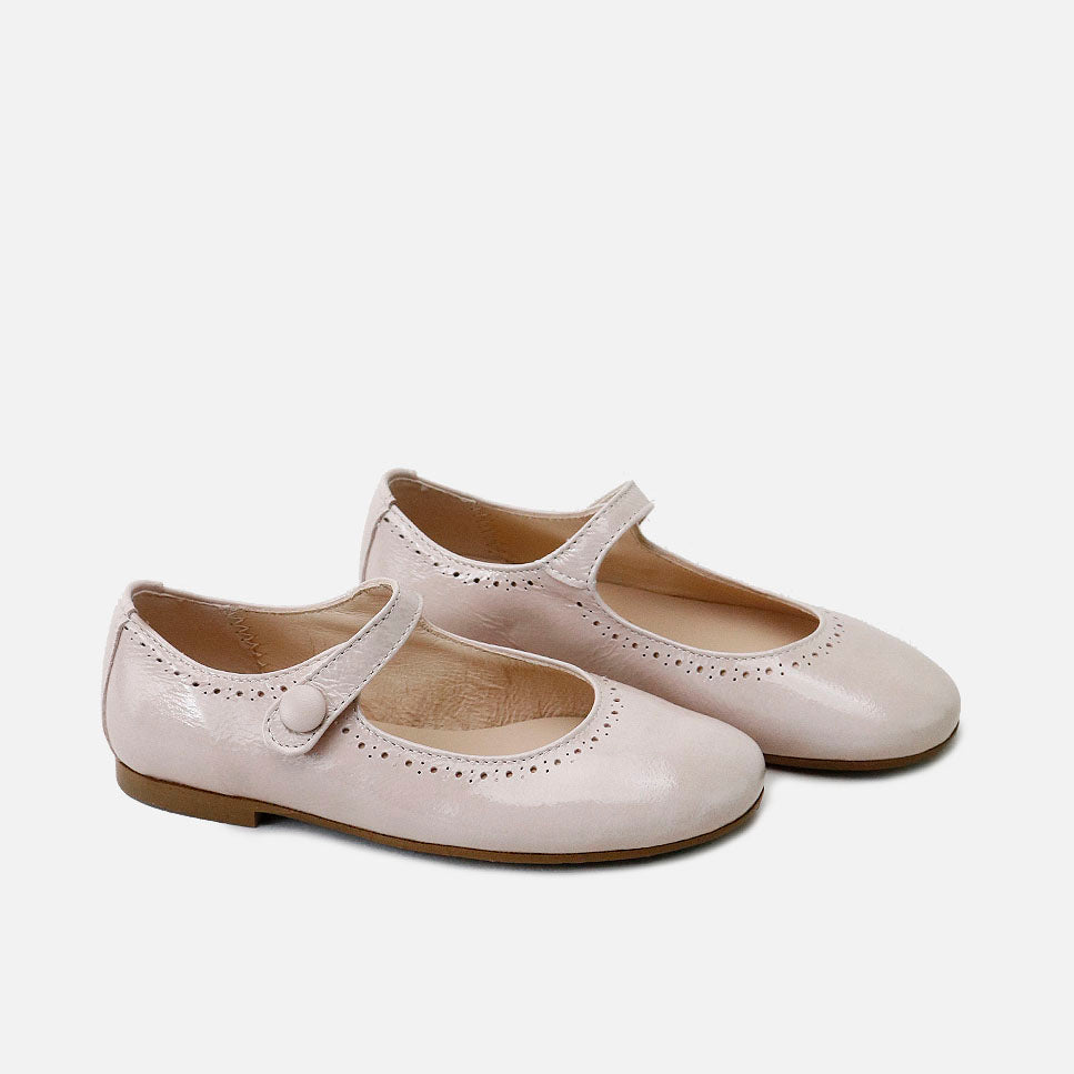 Merceditas Picadas piel charol arrugado rosa Papanatas | Eli 1957