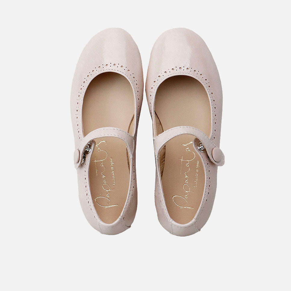 Merceditas Picadas piel charol arrugado rosa Papanatas | Eli 1957