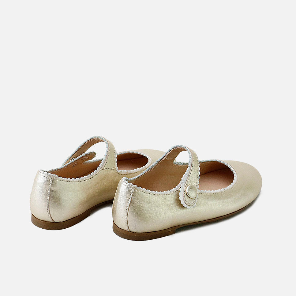 Merceditas piel dorada con vivo en beig Papanatas | Eli 1957