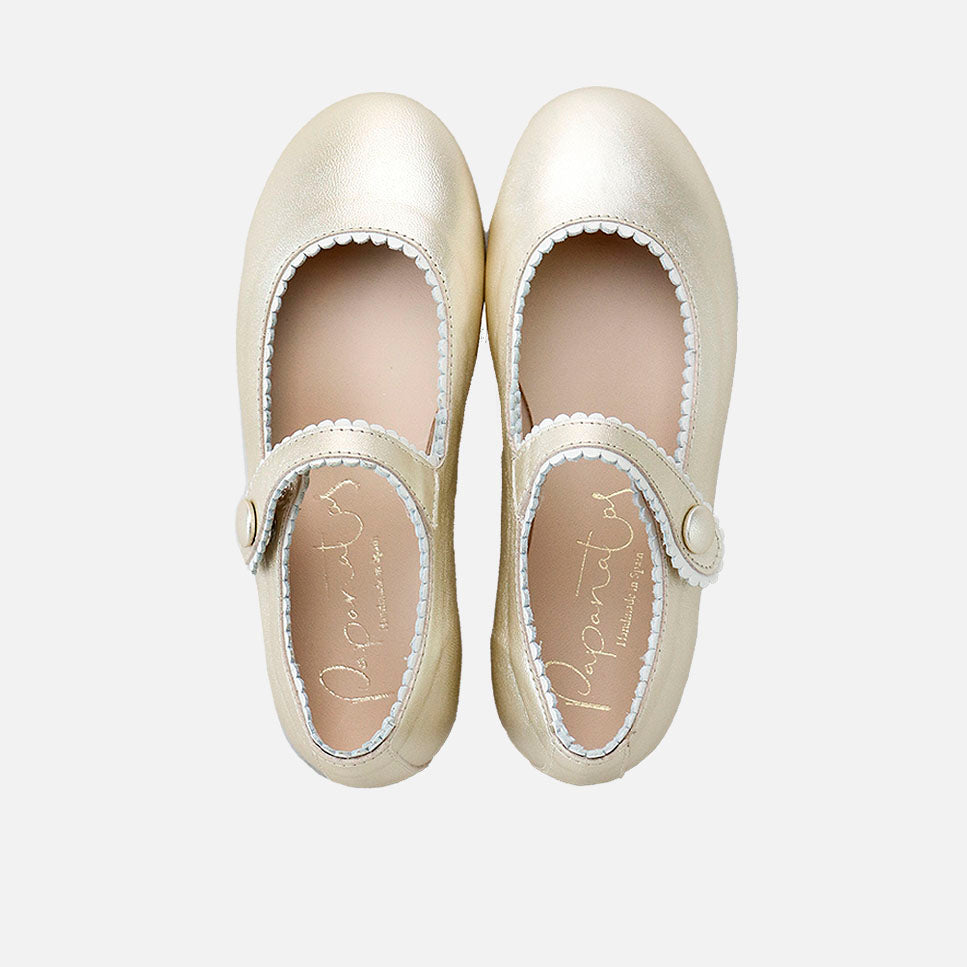 Merceditas piel dorada con vivo en beig Papanatas | Eli 1957