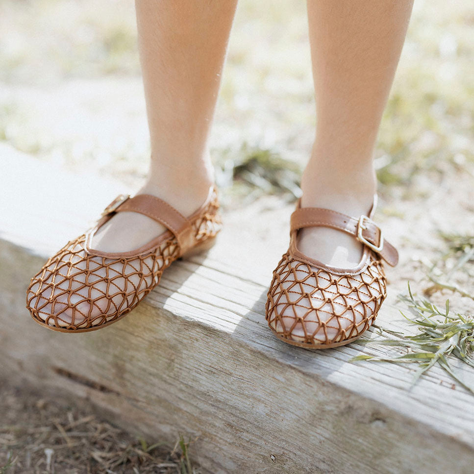 Leather ballerina flats with fishnet and silly bow | ELI 1957