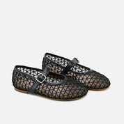 Black ballerina flats with fishnet and silly bow | ELI 1957