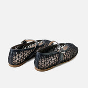 Black ballerina flats with fishnet and silly bow | ELI 1957