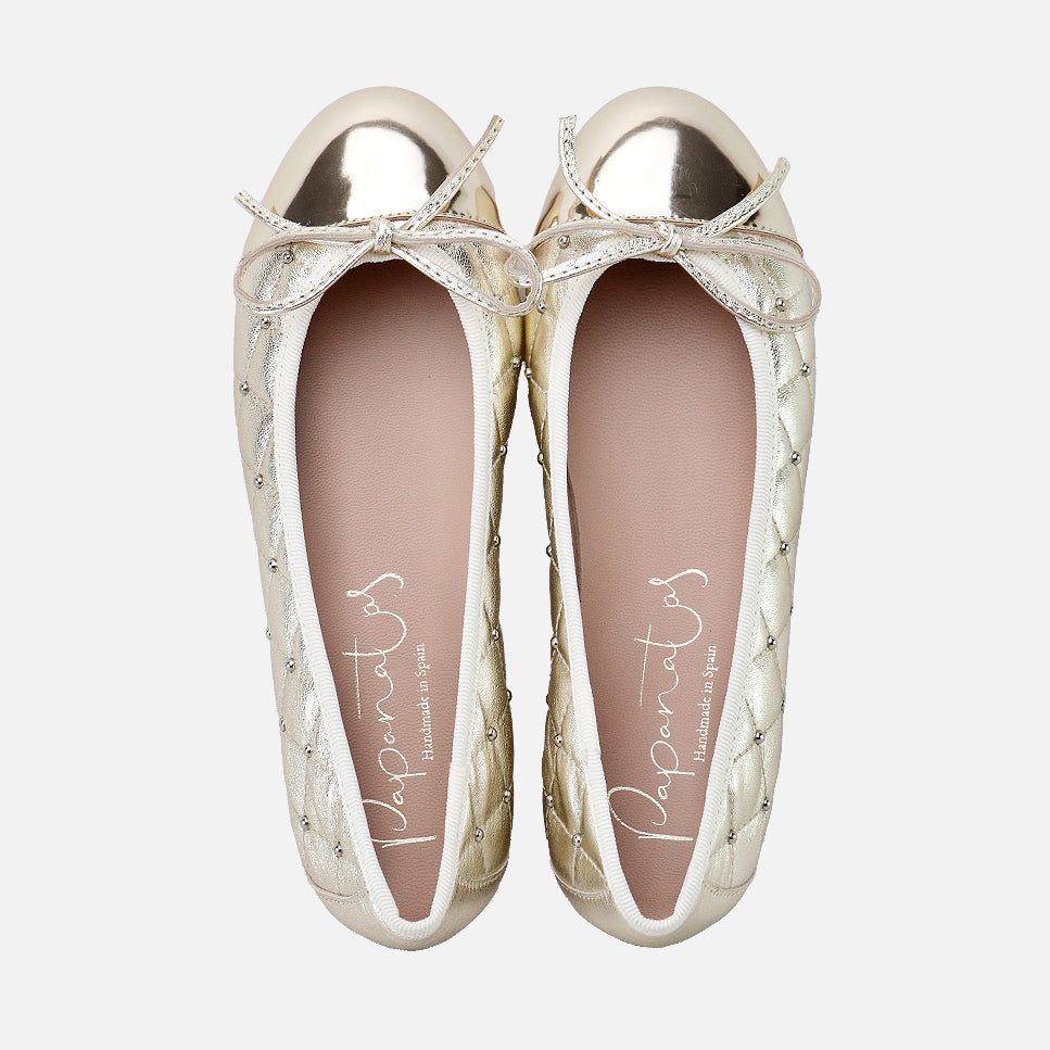 Quilted ballerinas with gold studs and silly charm | Eli 1957