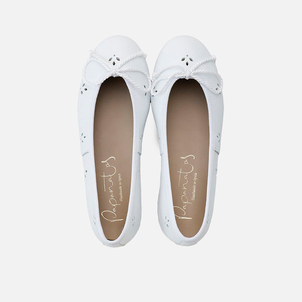 Bailarinas cordon troquelas piel alfa blanco Papanatas | Eli 1957