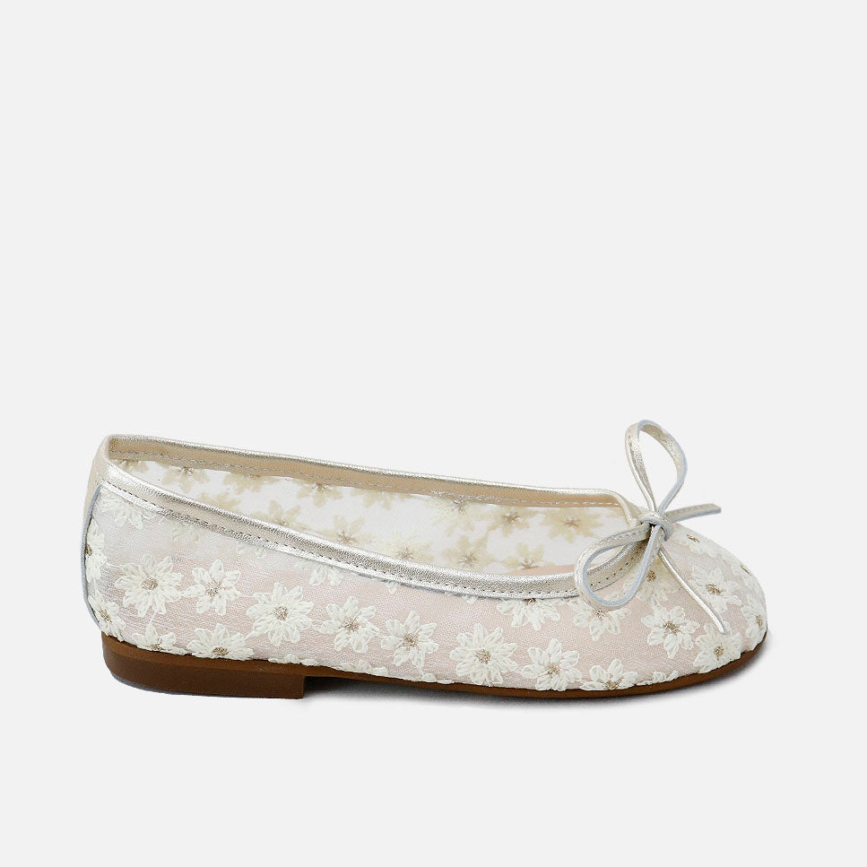 Bailarinas cordon piel margaritas beig Papanatas | Eli 1957