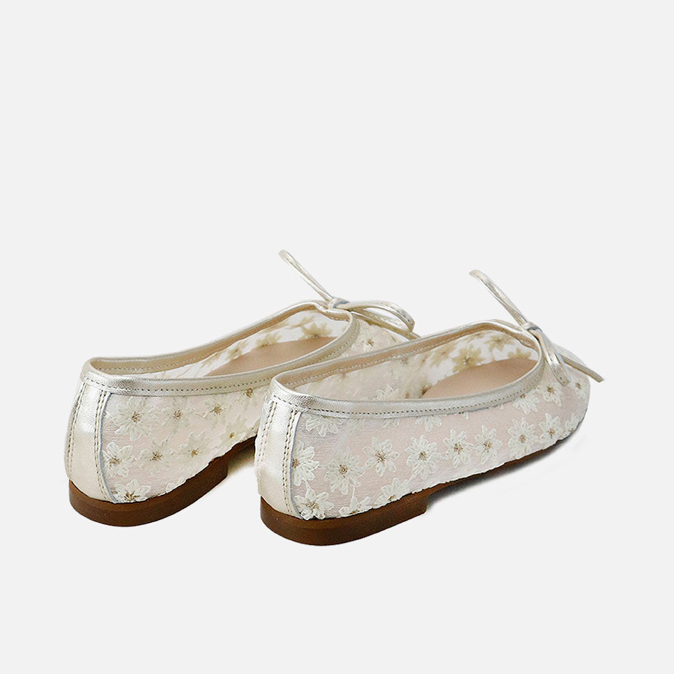 Bailarinas cordon piel margaritas beig Papanatas | Eli 1957