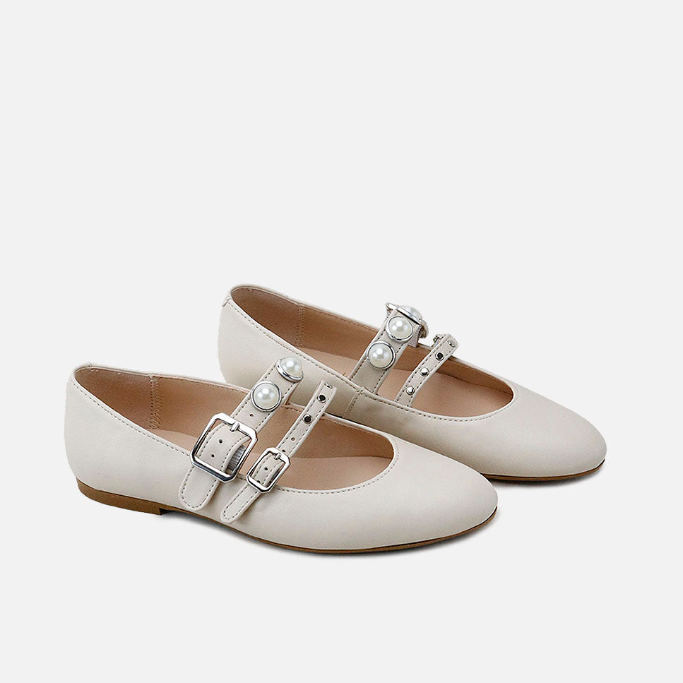 Merceditas piel perlas beig Papanatas | Eli 1957