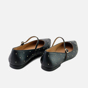 Papanatas black cathay leather pointed Mary Janes with buckle | Eli 1957