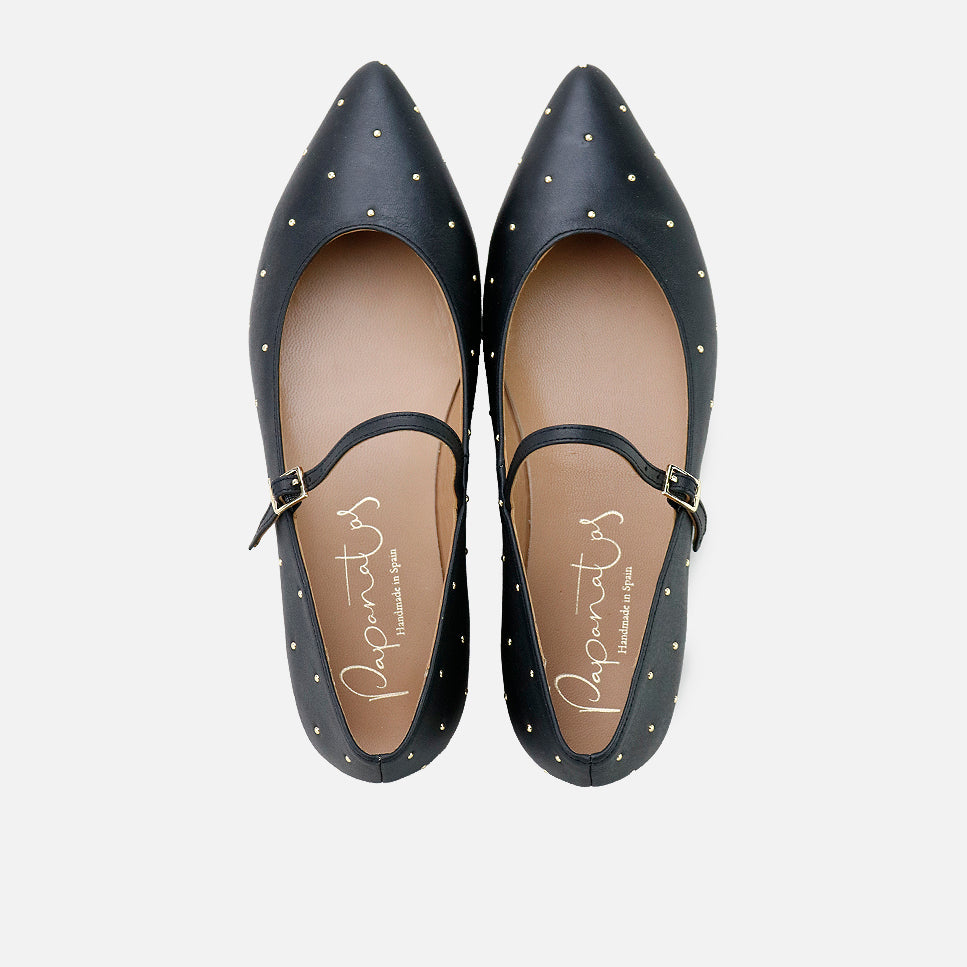 Papanatas black cathay leather pointed Mary Janes with buckle | Eli 1957