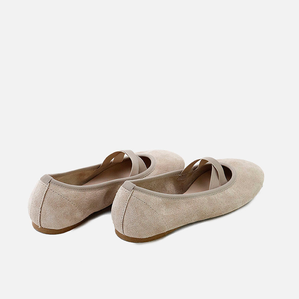 Bailarinas Ballet Elasticos piel velour camel Papanatas | Eli 1957