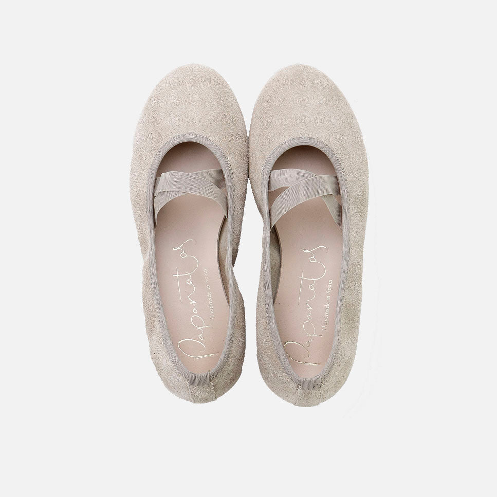 Bailarinas Ballet Elasticos piel velour camel Papanatas | Eli 1957