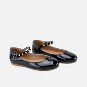 Papanatas black patent leather pearl strap Mary Janes | Eli 1957