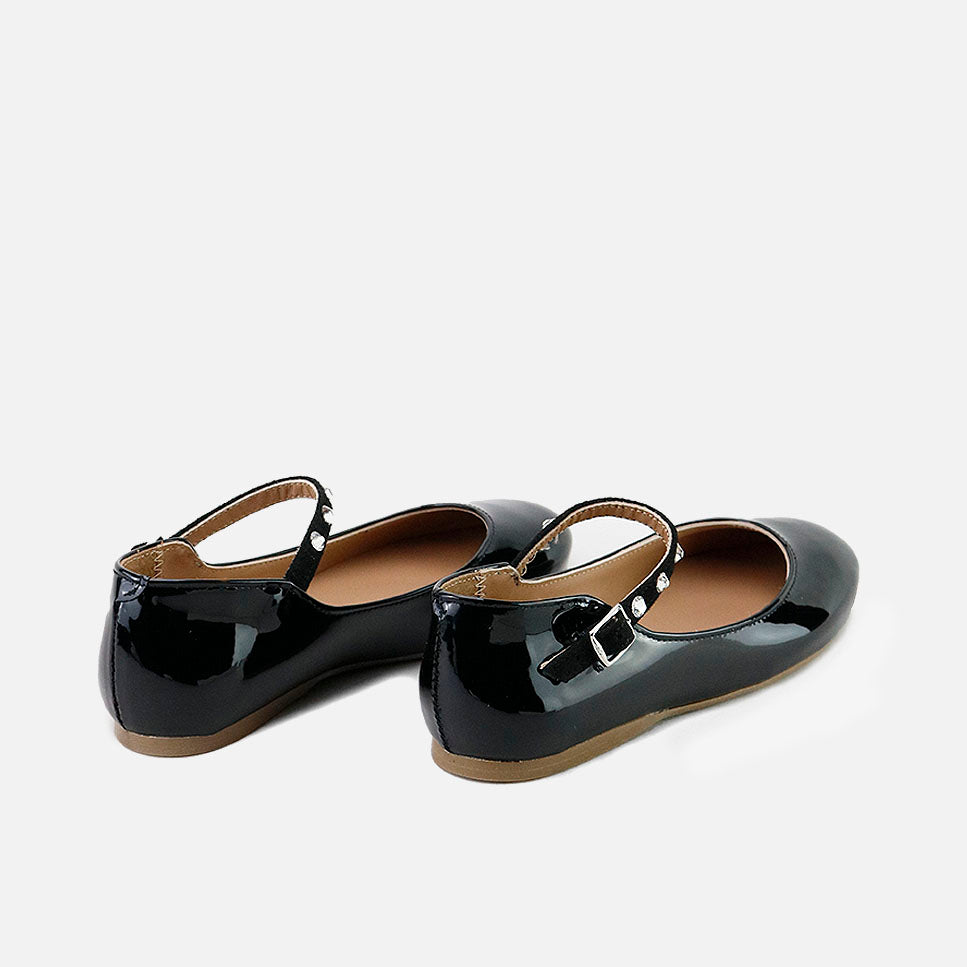 Papanatas black patent leather pearl strap Mary Janes | Eli 1957
