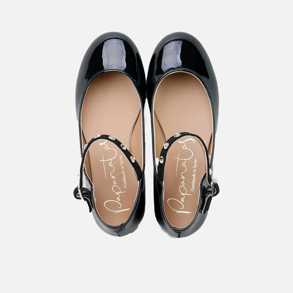 Papanatas black patent leather pearl strap Mary Janes | Eli 1957