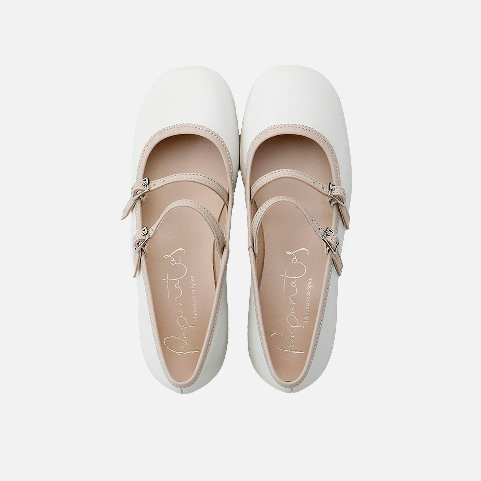 Merceditas piel beig con correas y vivo en maquillaje Papanatas | Eli 1957