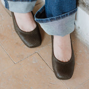 Square Toe Snake Green Ballerinas by Eli 1957