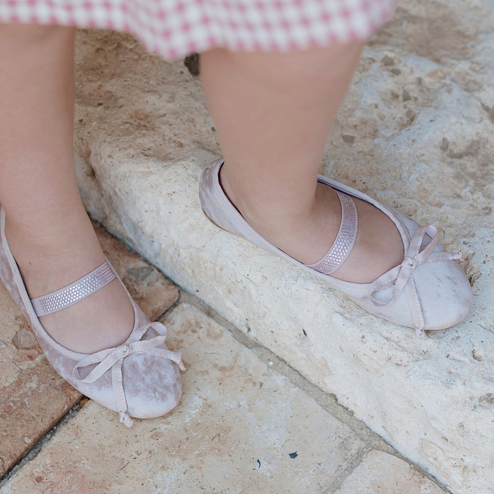 Nude Velvet Rhinestone Glove Ballerinas | Eli 1957