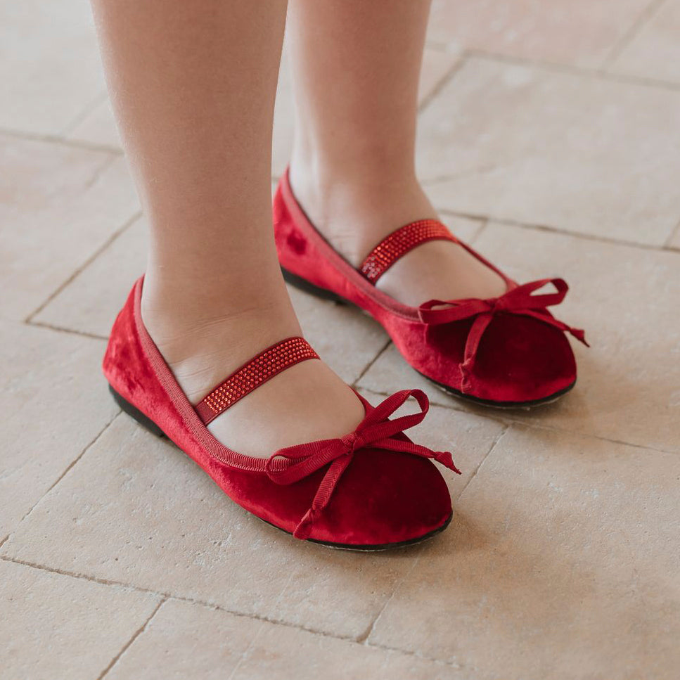 Red Velvet Rhinestone Glove Ballerinas by Eli 1957