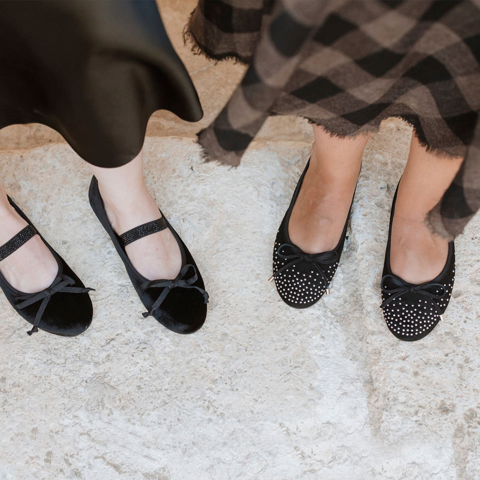 Black Suede Studded Glove Ballerinas | Eli 1957