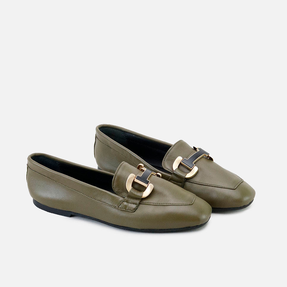 Mocasines guante hebilla piel guantino kaki Papanatas | Eli 1957