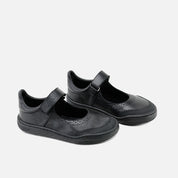 Barefoot black napa leather school Mary Janes by Elisoft | Eli 1957