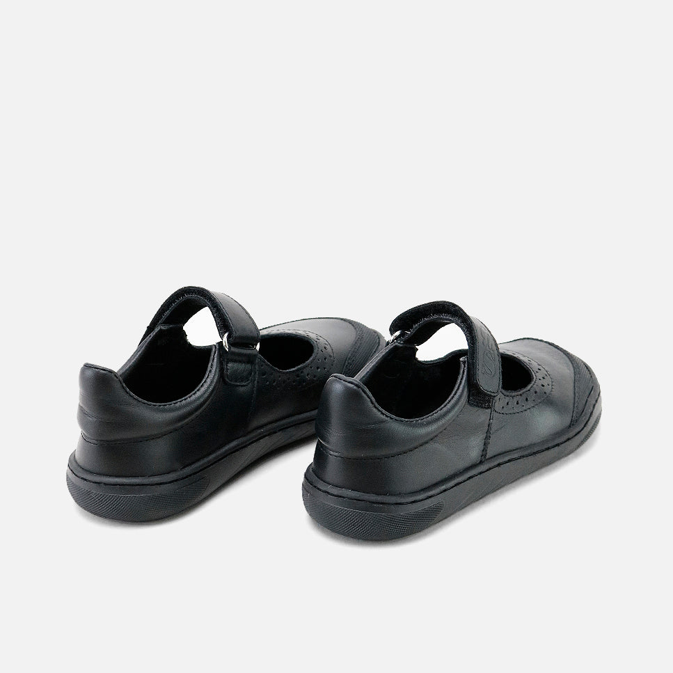 Barefoot black napa leather school Mary Janes by Elisoft | Eli 1957