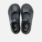 Barefoot black napa leather school Mary Janes by Elisoft | Eli 1957