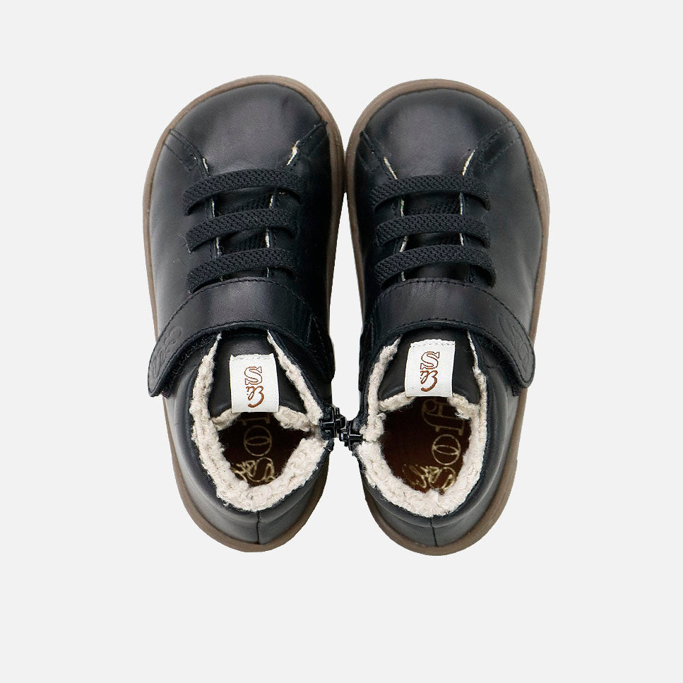 Barefoot boot with interior fur lining, black nappa leather Elisoft | Eli 1957