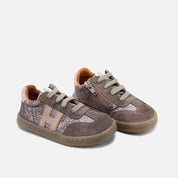 Barefoot H lace-up sneakers in wengue velour leather, Elisoft | Eli 1957