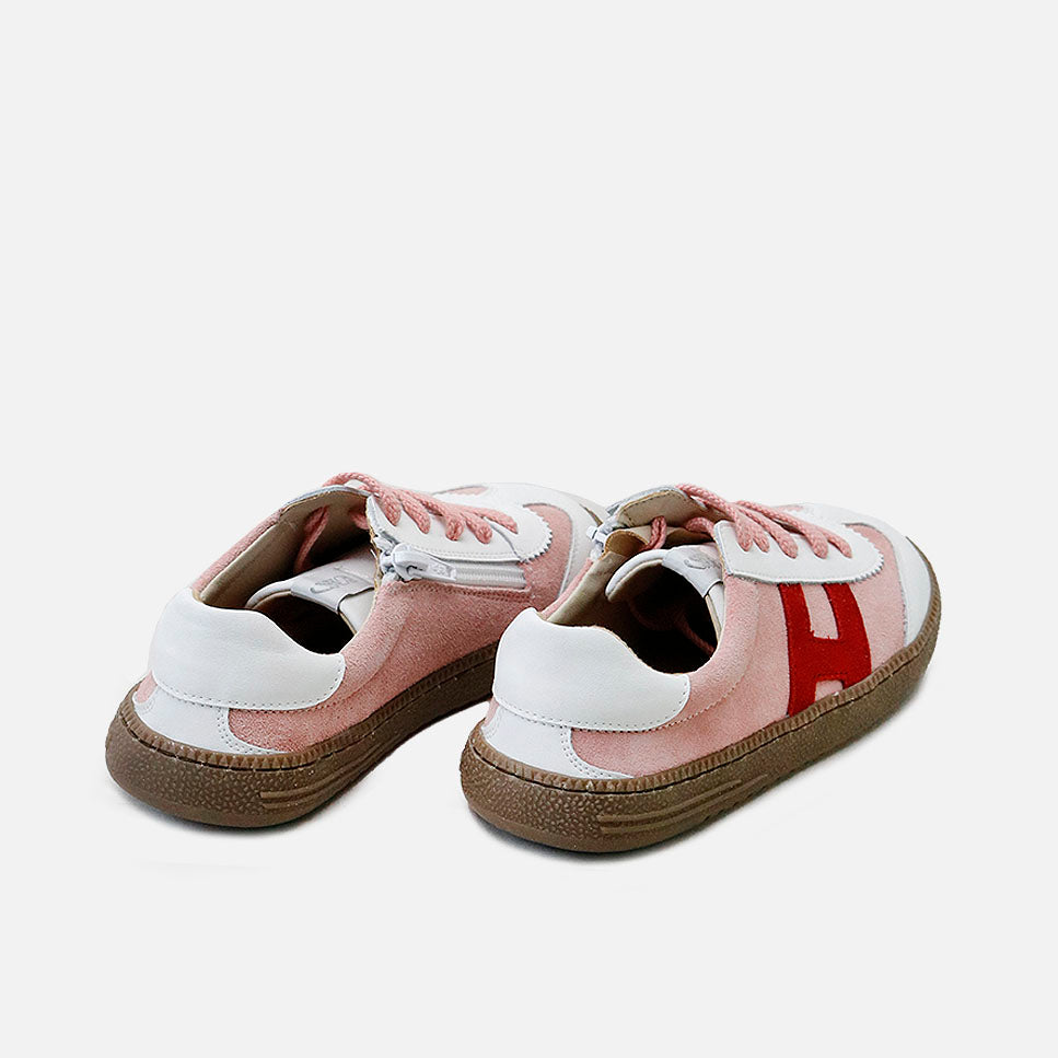 Deportivos barefoot H cordoneras piel blanca y rosa Elisoft | Eli 1957