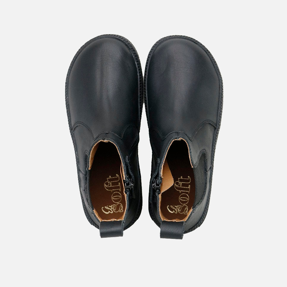 Elisoft black Cathay leather elastic barefoot boots | Eli 1957