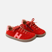 Barefoot H lace-up sneakers with red Elisoft English leather | Eli 1957