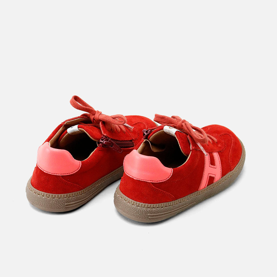 Barefoot H lace-up sneakers with red Elisoft English leather | Eli 1957