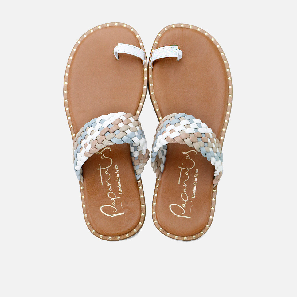 Multicolored braided strap flip-flop sandal | Eli 1957
