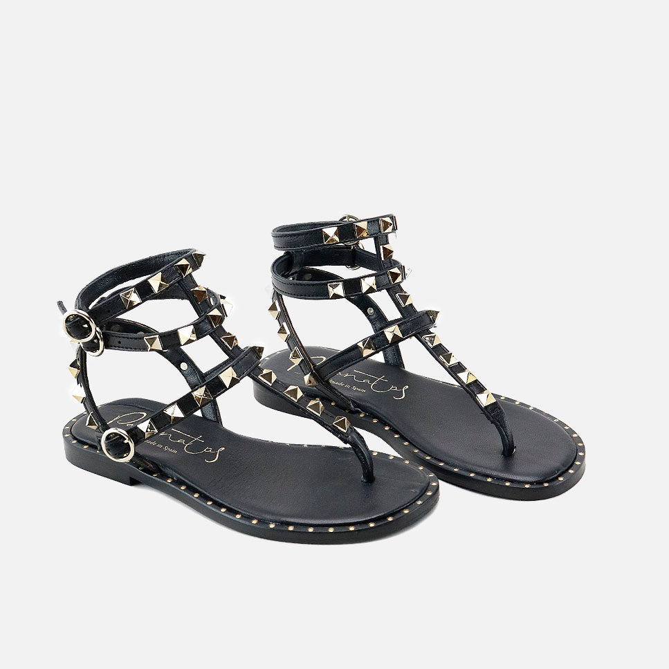 Sandalias piel piramides negra Papanatas | Eli 1957