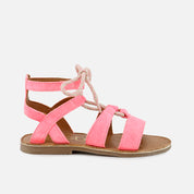 Tuda Papanatas Velor Fluor Coral Roman Sandals | Eli 1957