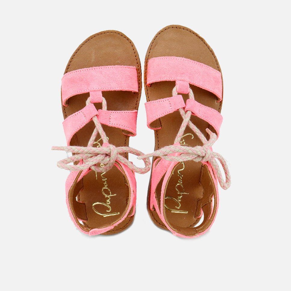 Tuda Papanatas Velor Fluor Coral Roman Sandals | Eli 1957
