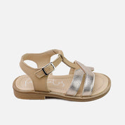 Sandalias piel dos tiras metalizadas Papanatas | Eli 1957